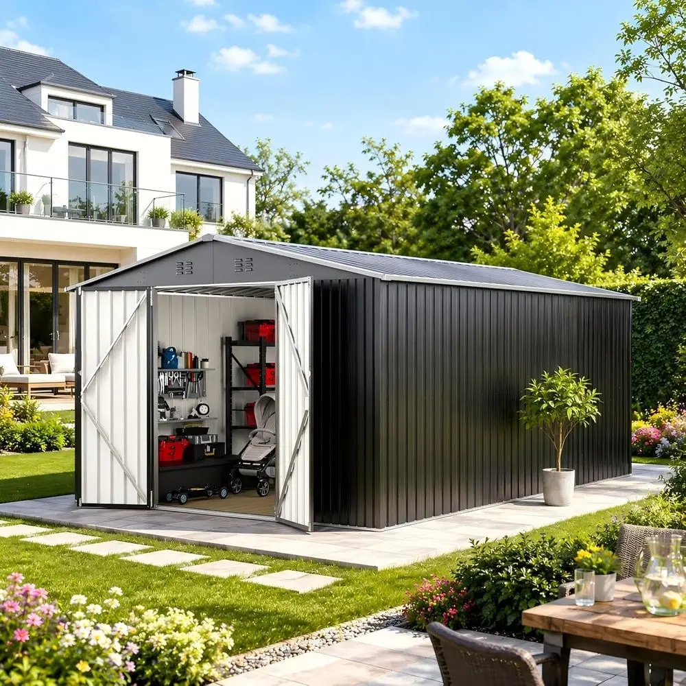 Gardening Tools In - Durable Metal Outdoor Storage Shed -